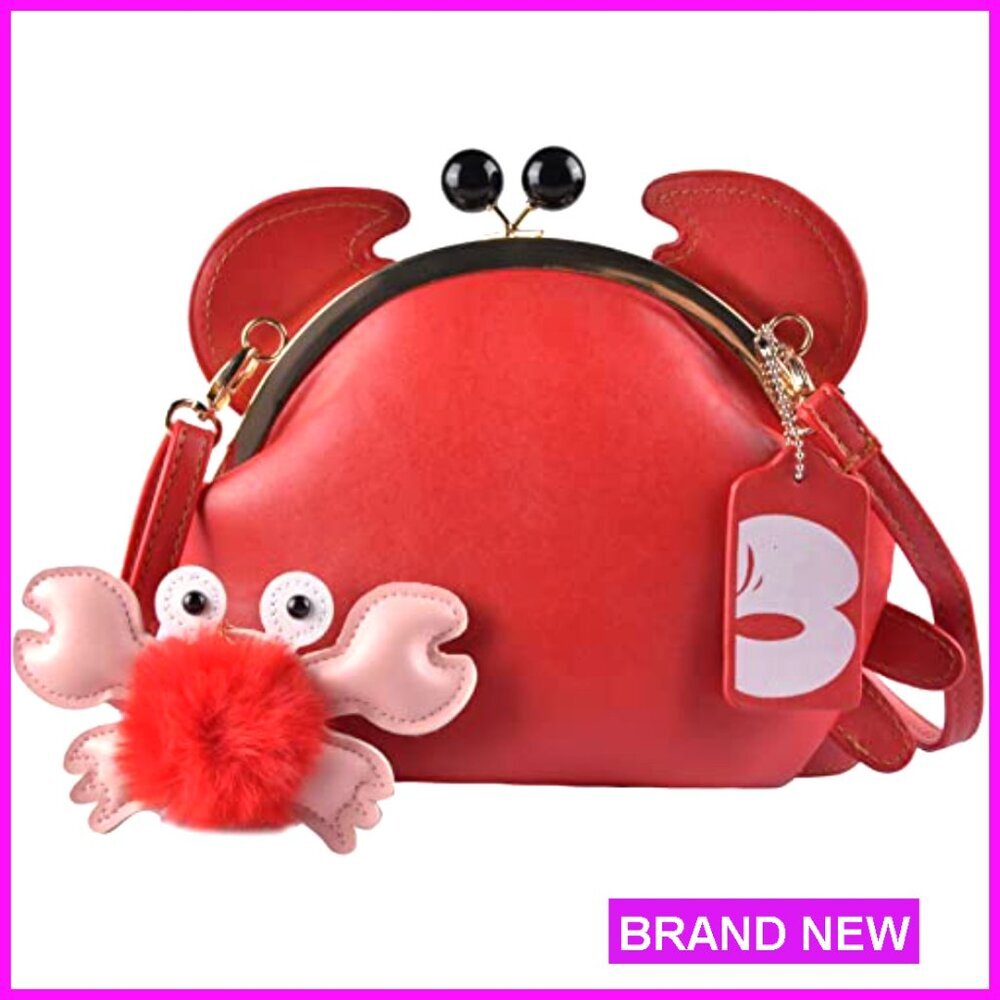 Crab Shaped Crossbody Bag, Detachable Strap, PU Leather, Novelty Purse - Picture 3 of 7